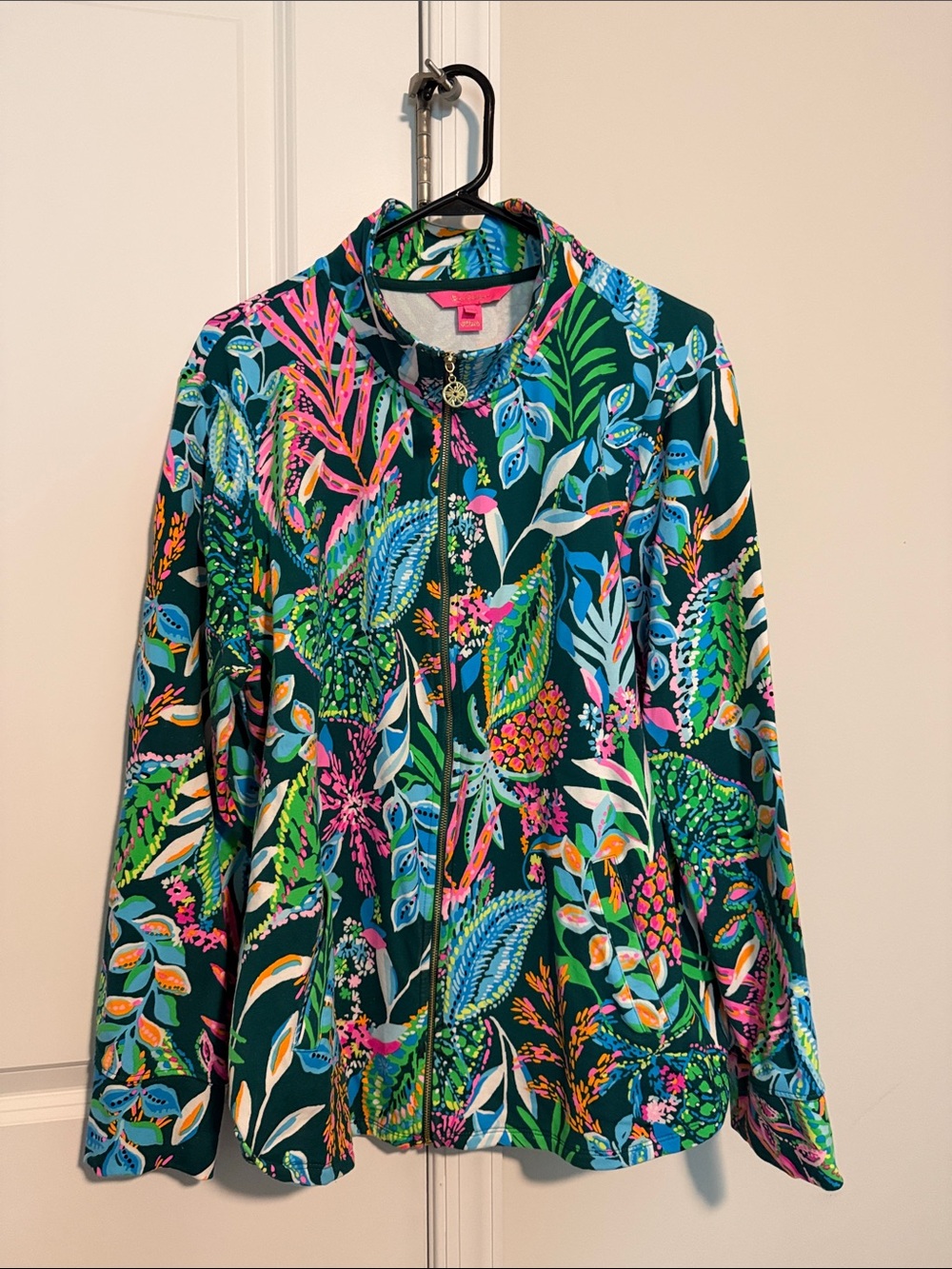 Lilly Pulitzer Navy Tropical-Print Zip Leona